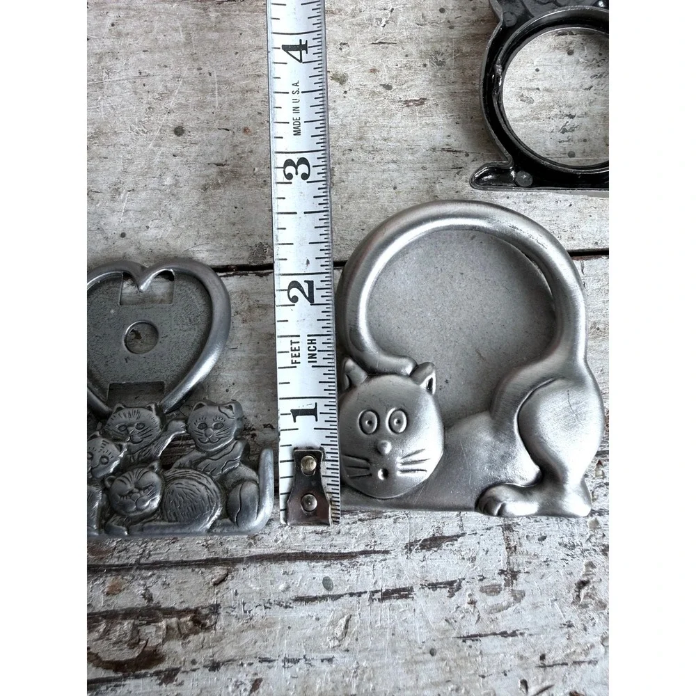 Vintage Pewter Cat Picture Frame Set 4pc Feline Decor Taiwan‎